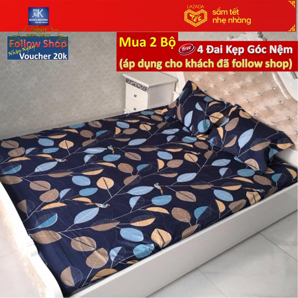 Bộ ga gối bọc poly kovico lá sọc xanh plc 160x200