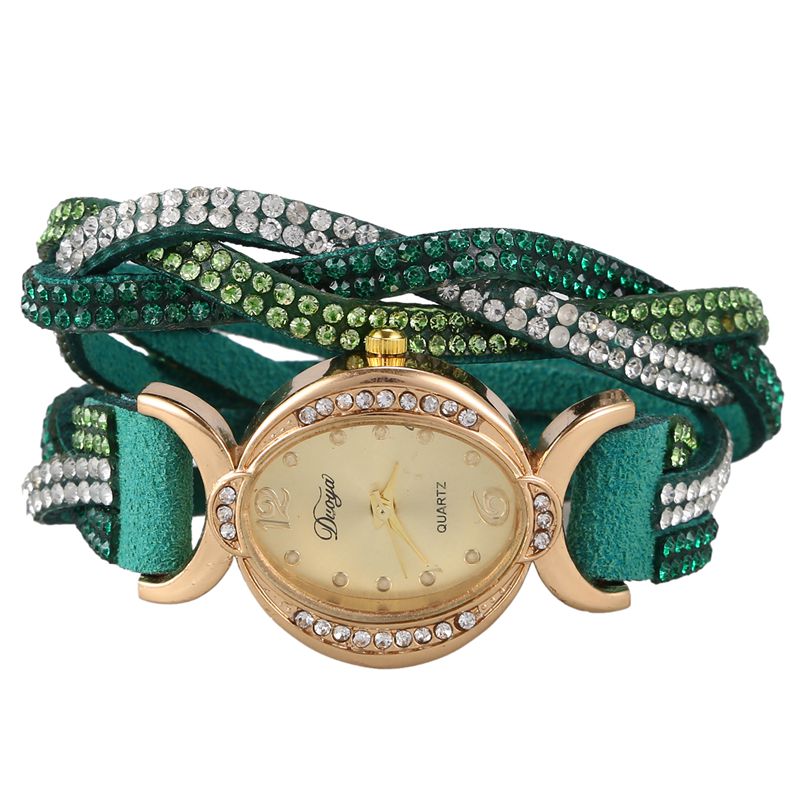 Duoya Luxury Brand Watch Women Gold Dress Crystal Rhinestone Bracelet