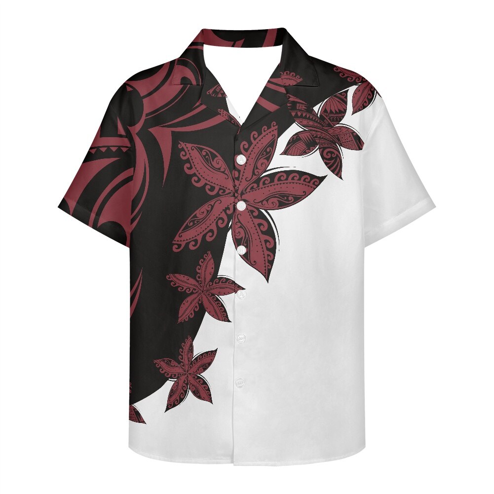 ZZOOI HYCOOL Hawaiian Beach Starfish Tattoos Print Aloha Shirts For Men Polynesian Tribal Maori Samoan Tonga Island Men's Shirt White