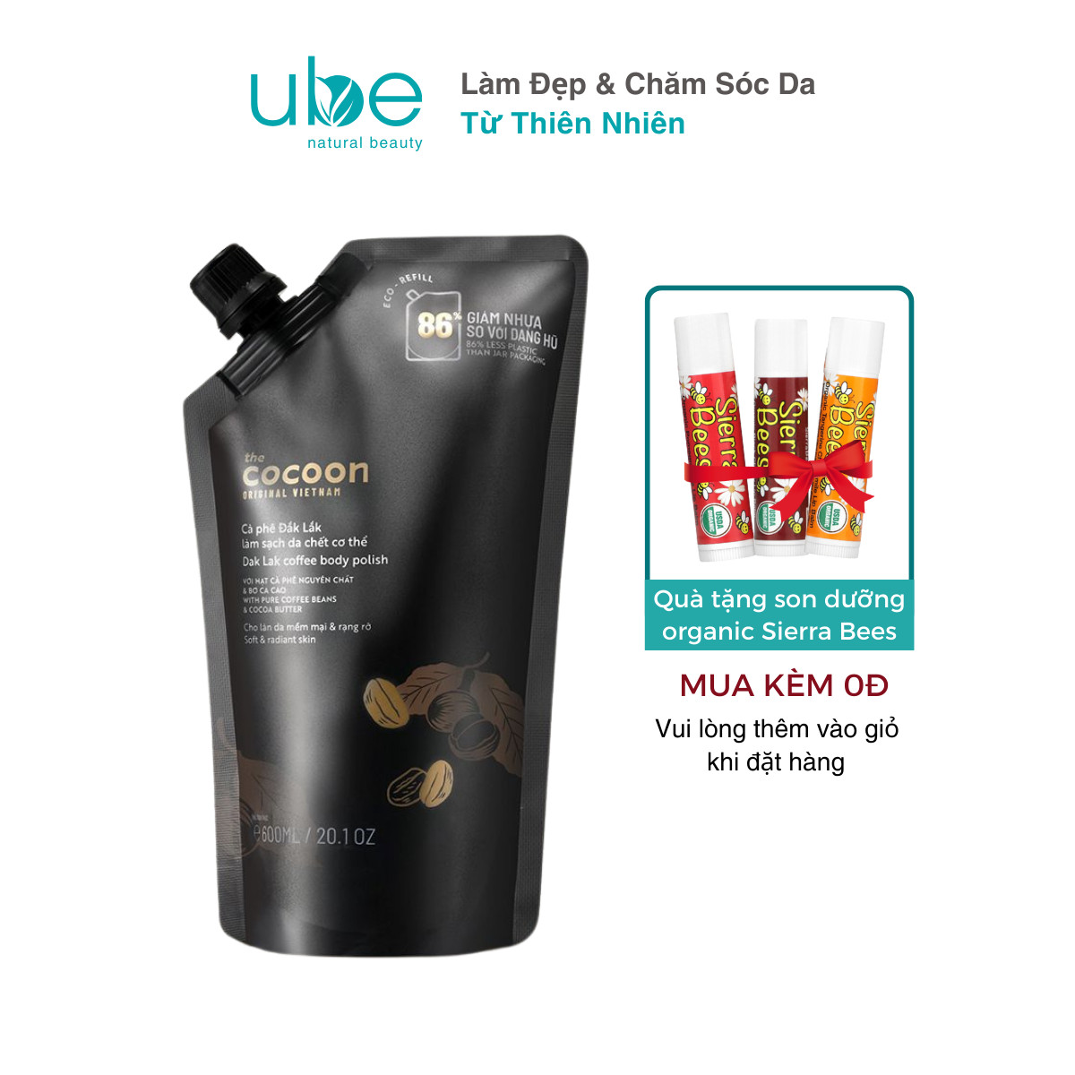 Café đắk lăk tẩy tế bào chết cơ thể cocoon làm sáng da & đều màu da 200ml/600ml