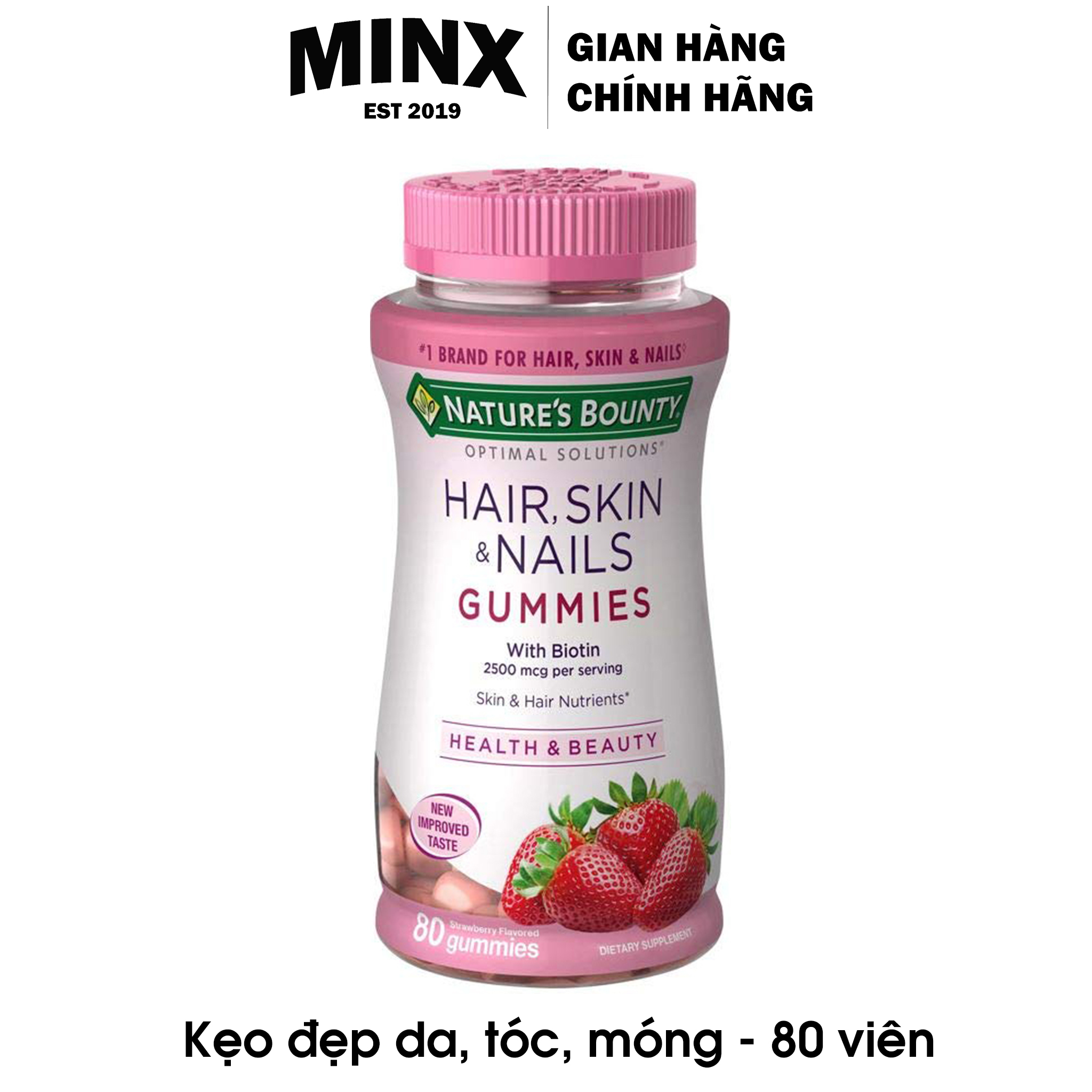Kẹo dẻo Hair Skin Nail Gummies nổi tiếng của Nature’s Bounty - Kẹo bổ sung Biotin làm đẹp cho Da, Tóc, Móng - MINX Store
