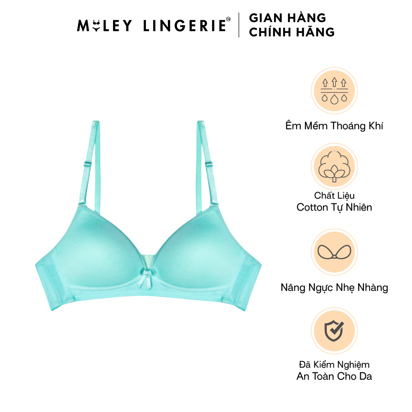 Áo ngực nữ cotton mút mỏng nhẹ nhàng miley lingerie - màu xanh