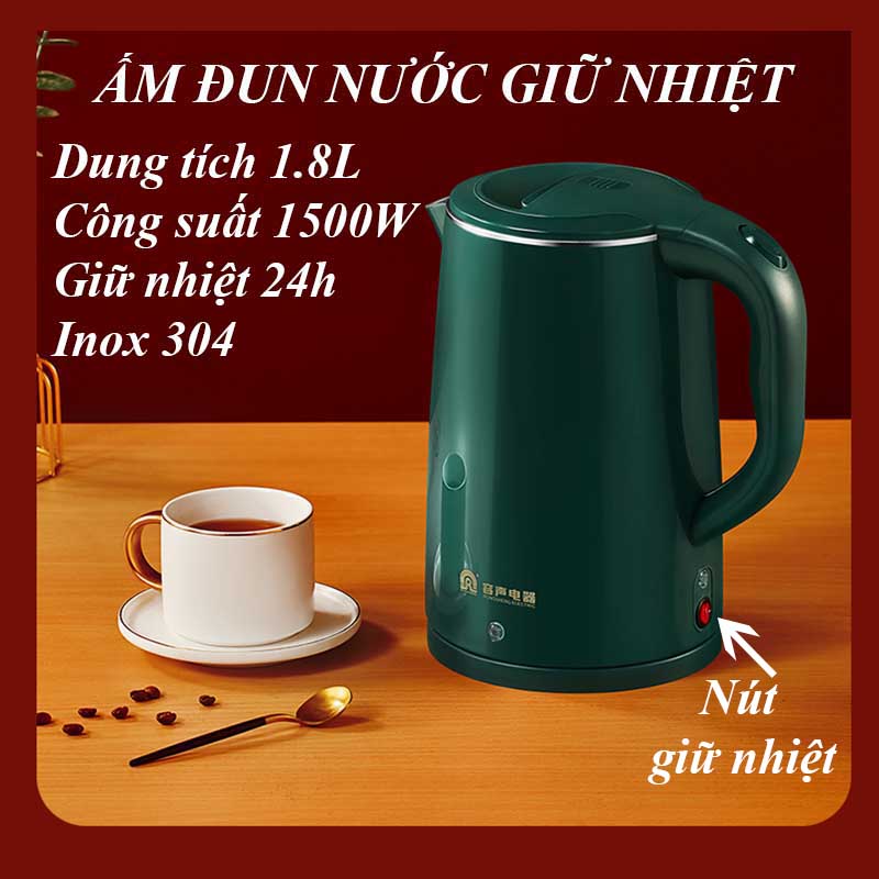 Ấm siêu tốc giữ nhiệt Bình đun nước giữ nhiệt inox 304 đa năng dung tích 1.8L TB26