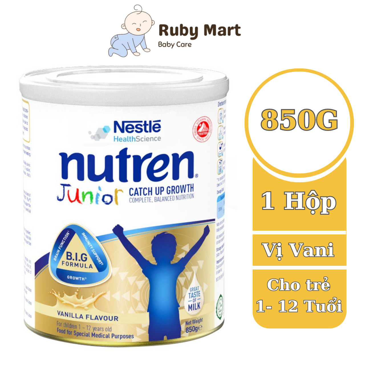 Sữa Bột Nutren Junior Nestle Thụy Sĩ 850g hỗ trợ tăng cân tốt cho hệ tiêu