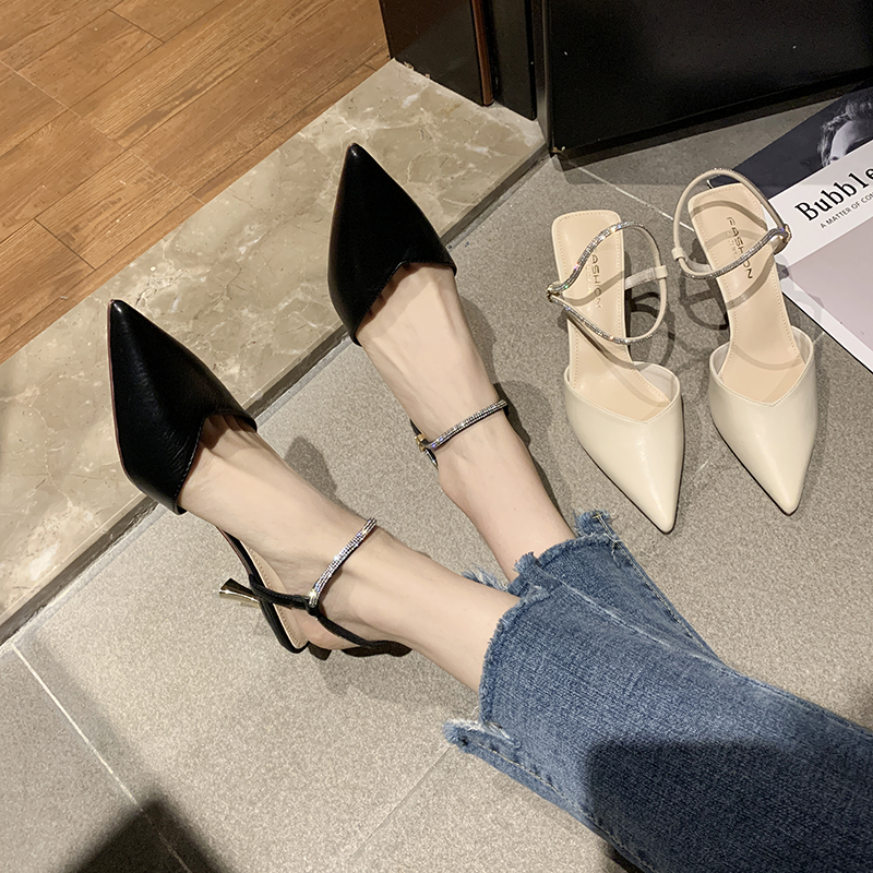 GIÀY CAO GÓT MŨI NHỌN DA LÌ TIỂU THƯ GÓT VÀNG 7P QUAI HẬU ĐÍNH ĐÁ CỰC CHẢNH HÀNG CAO CẤP - G614