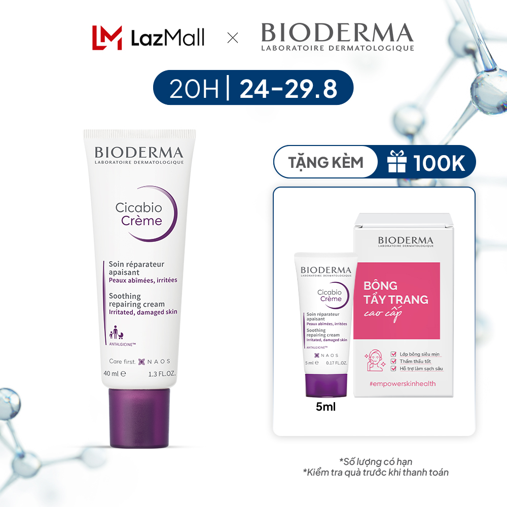 Kem dưỡng làm dịu và phục hồi nhanh da tổn thương Bioderma Cicabio Crème - 40ml