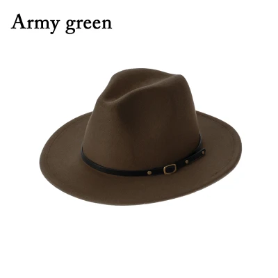 DOYOURS Vintage with Belt Buckle Wide Brim Autumn Winter Panama Jazz Hat Felt Fedora Hats Outback Hat Cowboy Hat (8)
