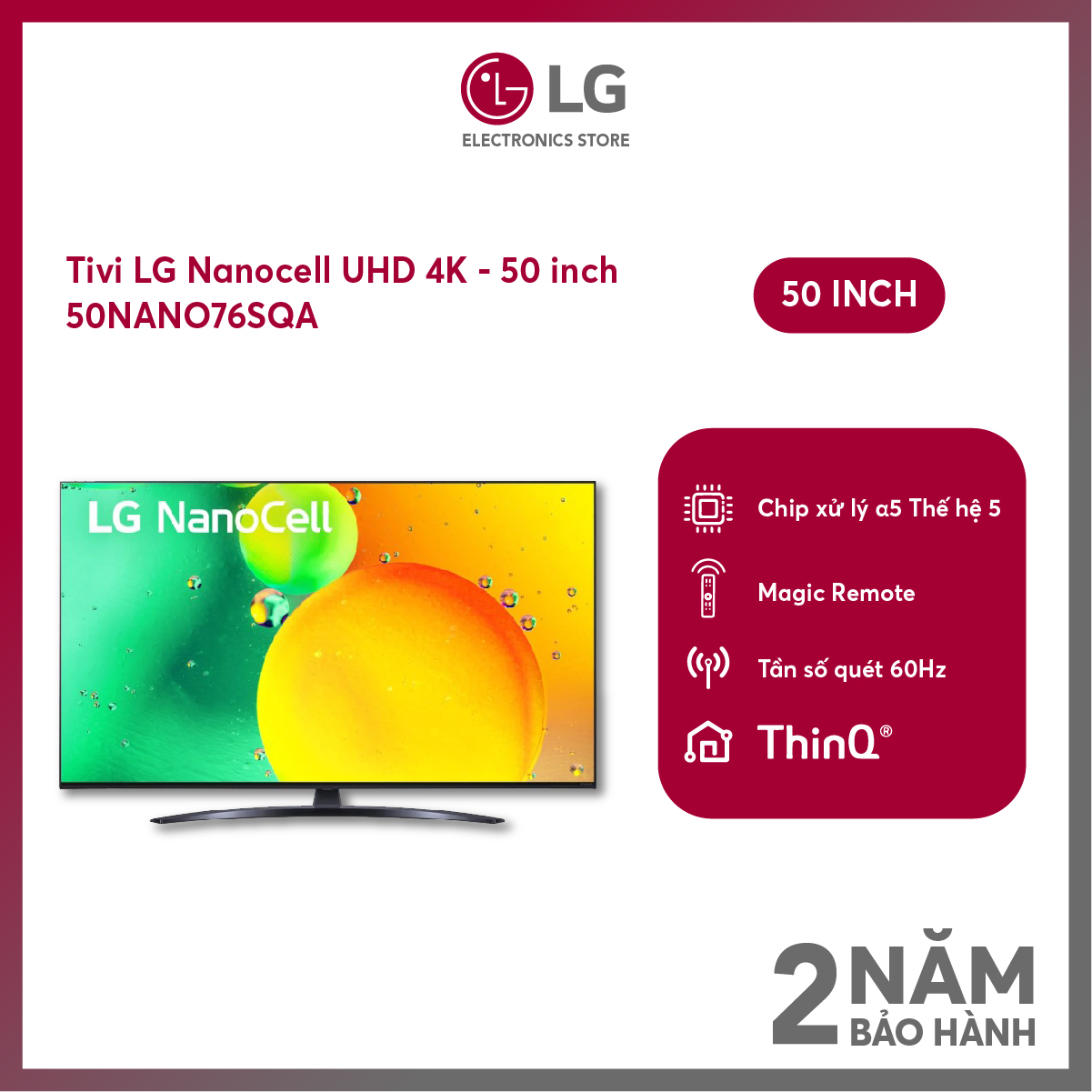 Smart tivi nanocell lg 4k 55 inch 50nano76sqa