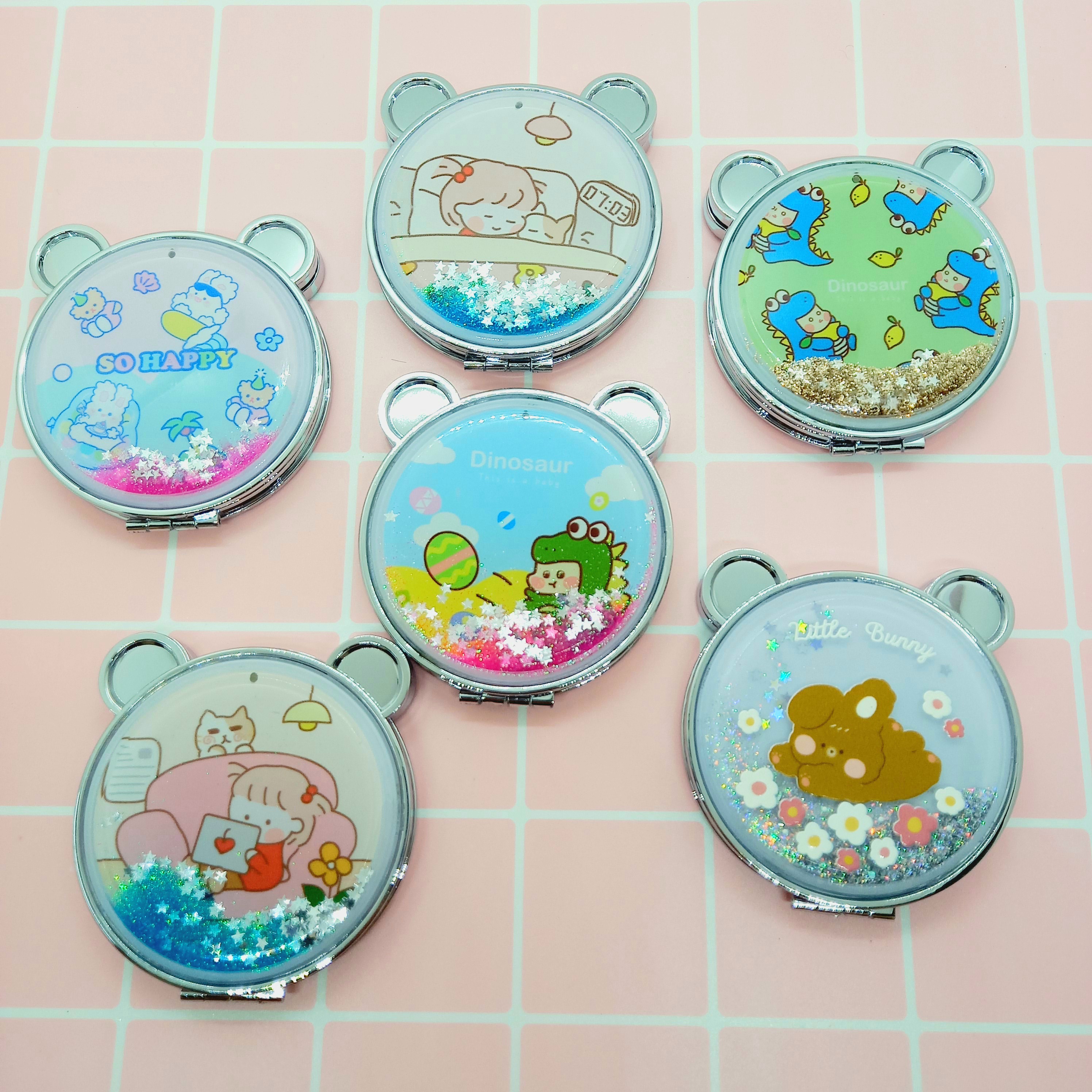 [HCM]Gương Mini 2 Mặt Cầm Tay Hình Gấu Có Kim Tuyến Mẫu Ngẫu Nhiên