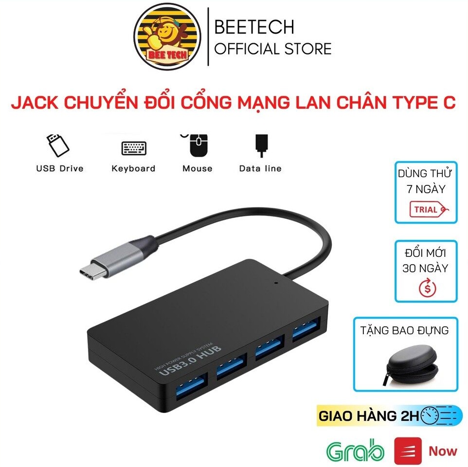 Hub chuyển cổng Type C thành 4 cổng USB 3.0 , Jack chia cổng cho điện thoại, máy tính, laptop - Beetech