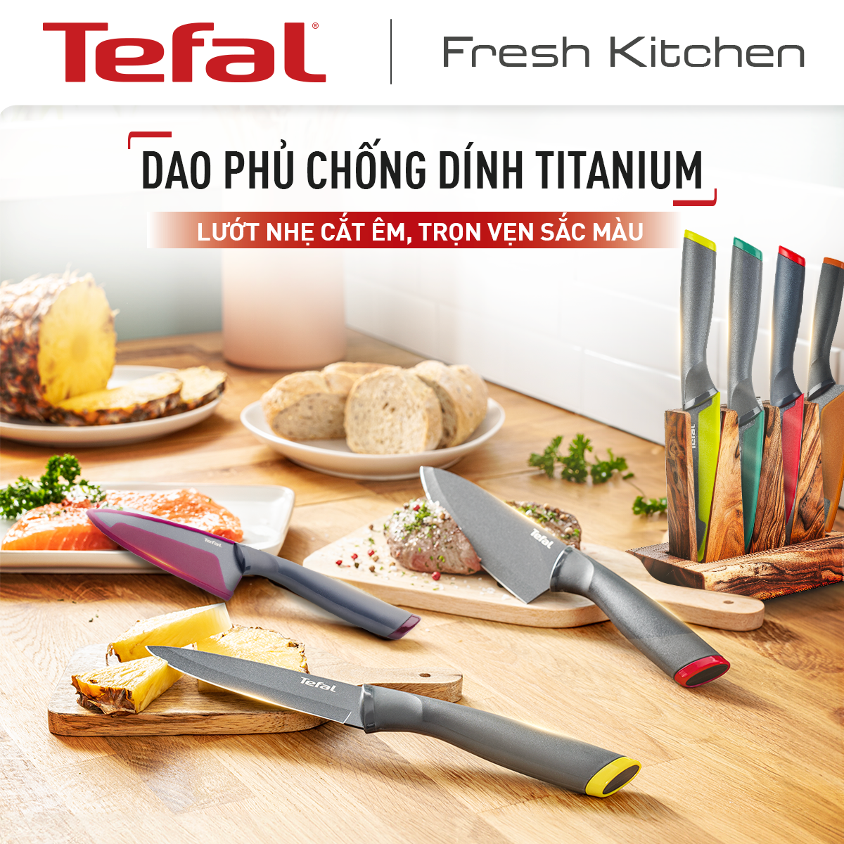 [Hàng Tặng Không Bán] Bộ 2 dao gọt phủ chống dính Titanium Tefal Fresh Kitchen 9cm  15cm