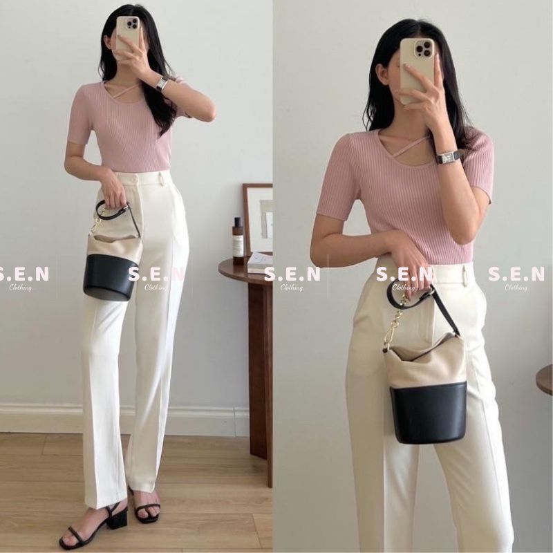 Quần tây ống loe nhẹ big size S-2XL cạp cài cúc khoá có túi chất đẹp