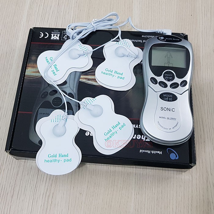 Máy Massage Xung Điện Trị Liệu 4 Miếng Dán Vật Lý Trị Liệu Mát Xa Châm Cứu Bấm Huyệt Cầm Tay Lưng Cổ Vai Gáy.