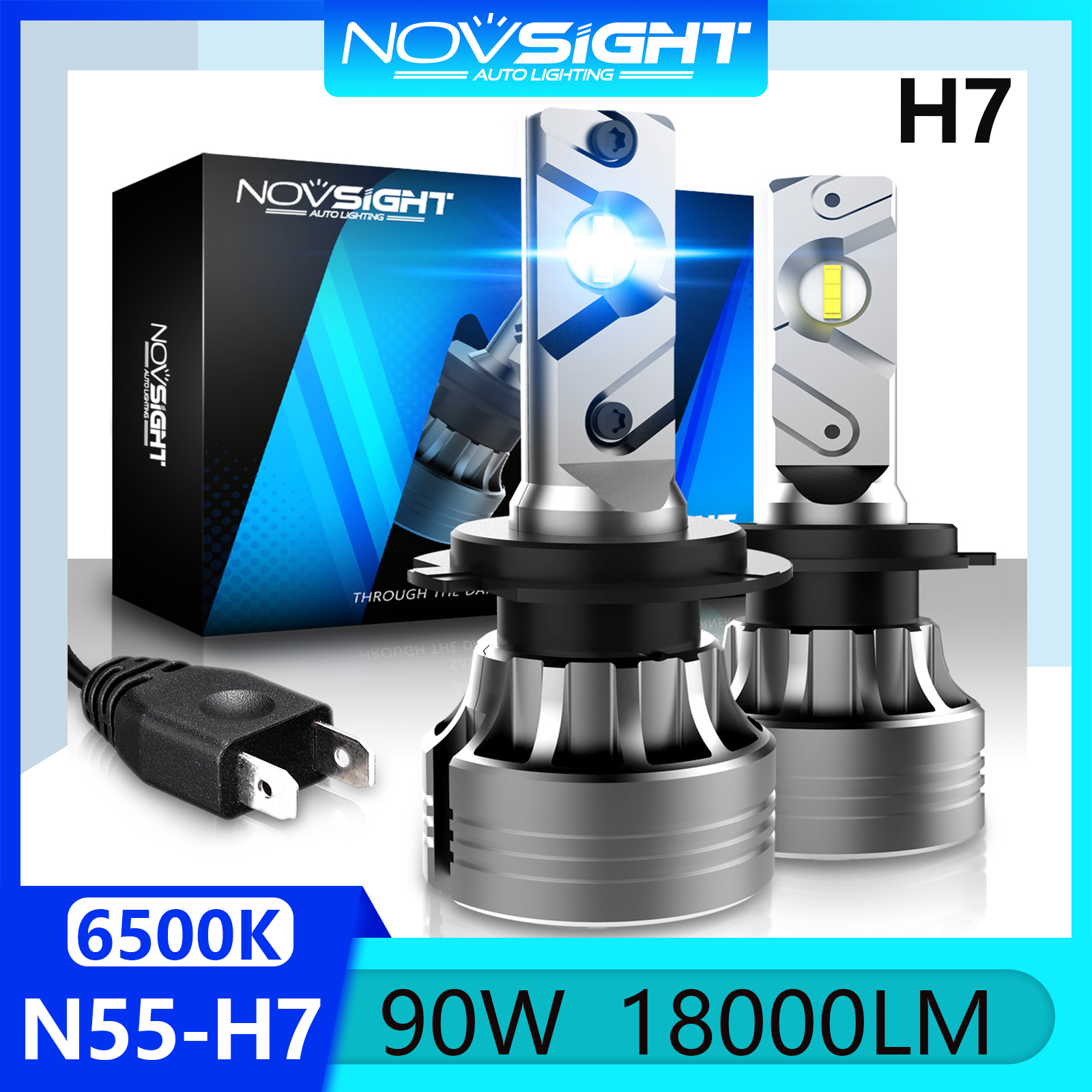 Novsight N55 H7 Led Headlight Bulb Kit 6500K Super Bright Led Lights for Car High/Low Beam Fog Light 60W 10000LM Plug&Play Ready Stock 1 Pair 2 PCS 1 Year Warranty Free Shipping Giá 596,960 Đồng*Miễn phí vận chuyển
