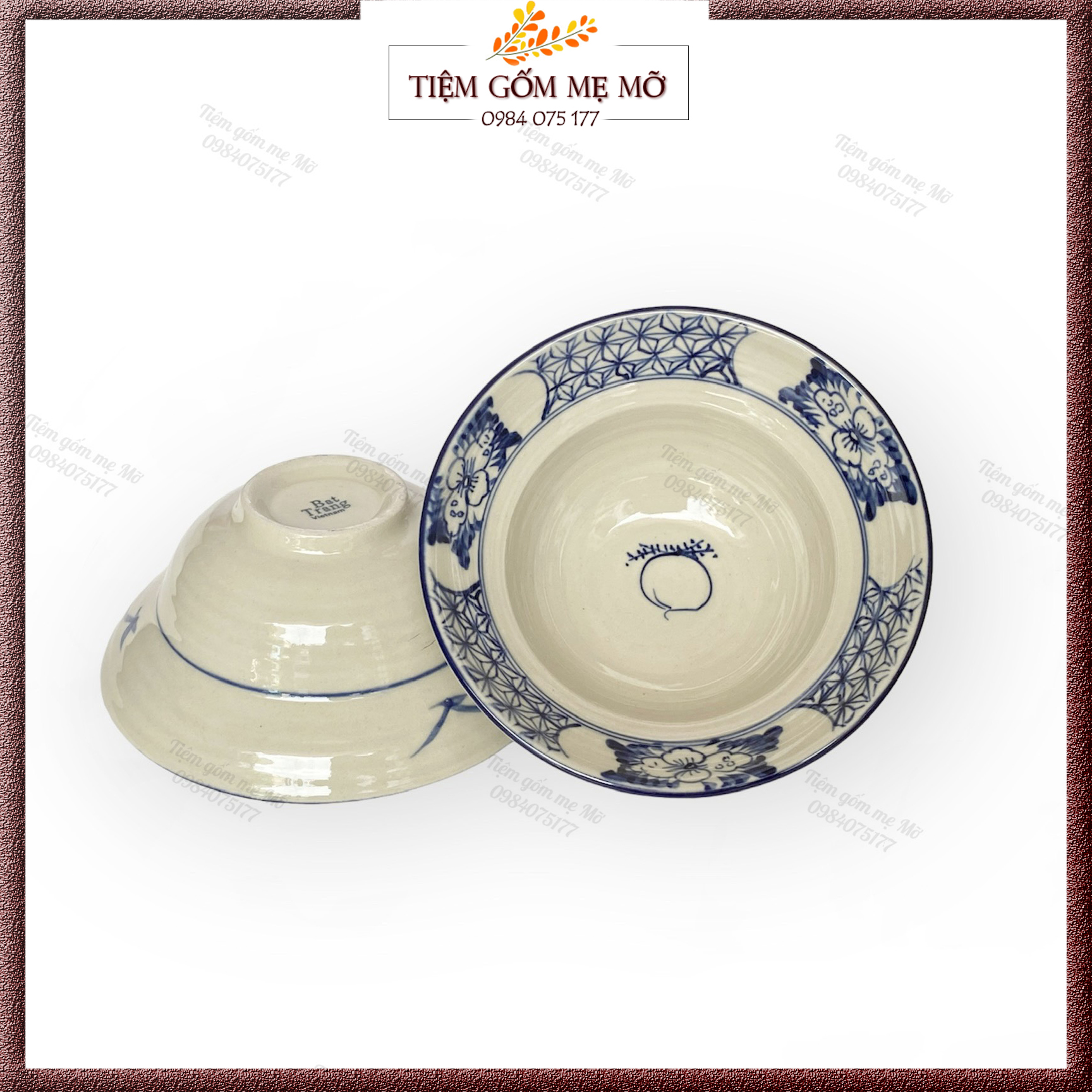 Bát chiết yêu tô chiết yêu tô bún phở bát ăn chè vẽ hoa chanh cổ men lam gốm sứ Bát Tràng