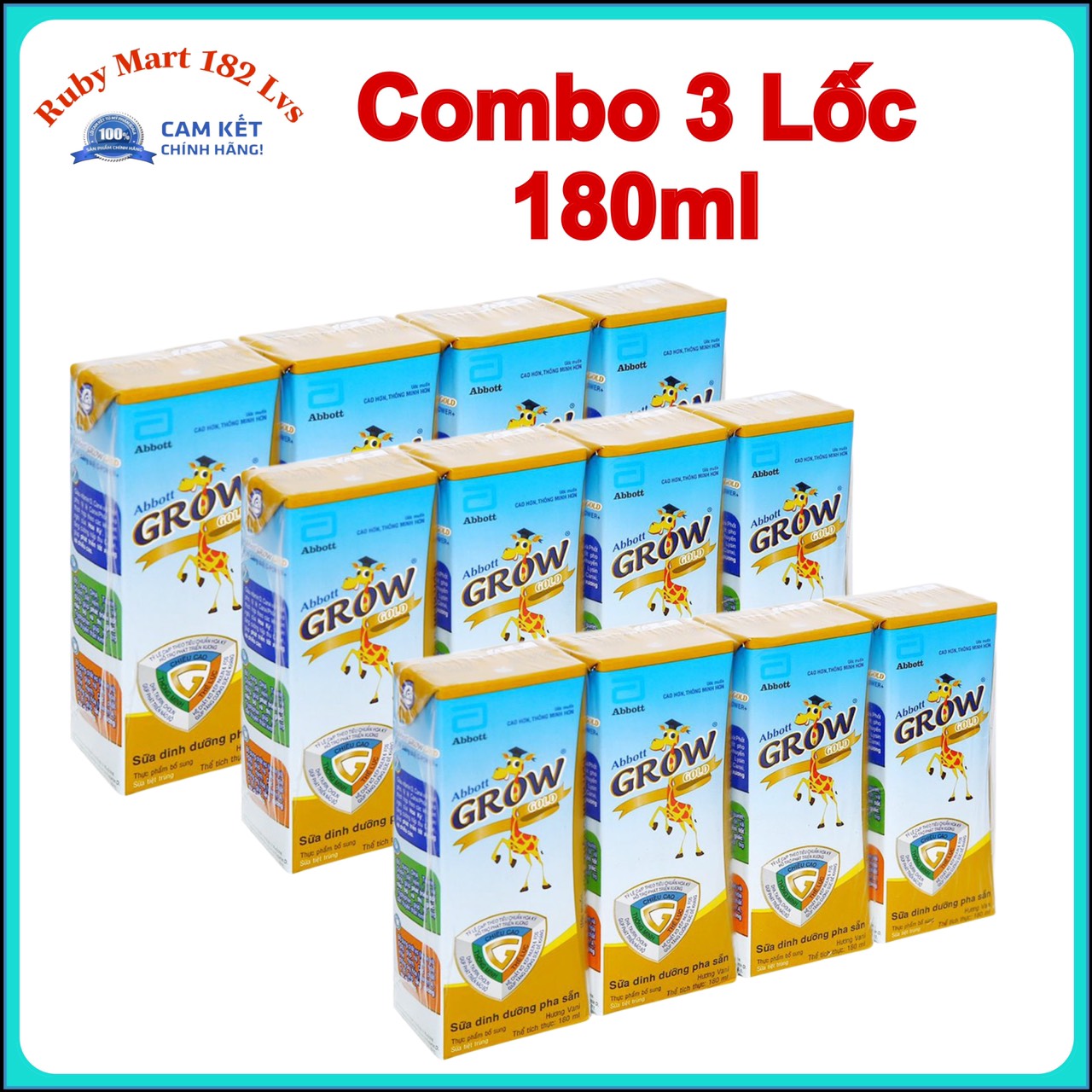 [Date 6.2025] Combo 3 Lốc Sữa Pha Sẵn Abbott Grow 180ml Vani (12 Hộp)