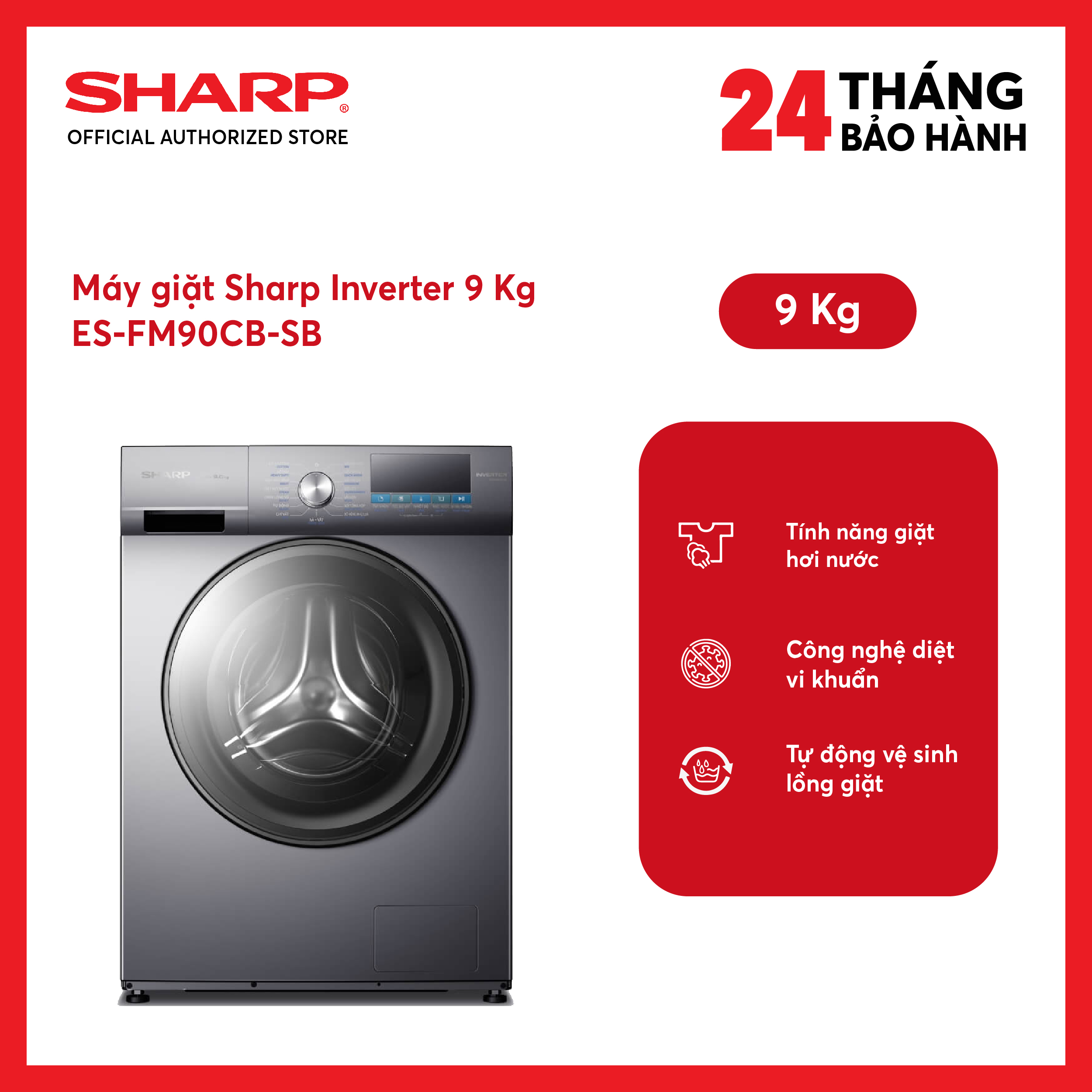 [MODEL 2025][FreeSHIP COD + Lắp Hà Nội] Máy giặt Sharp Inverter 9 kg ES-FM90CB-SB