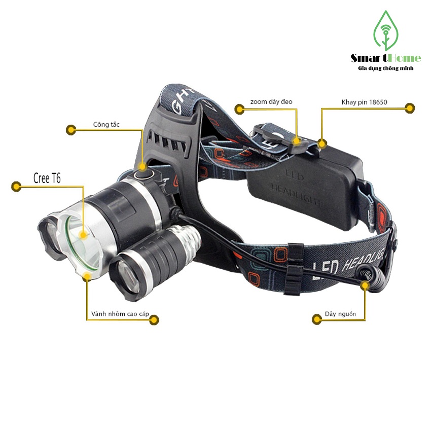Đèn Pin Đội Đầu 3 Bóng Siêu Sáng VN09, Đèn Pin Siêu Sáng, Đèn Led Đội Đầu 3 Bóng, Đèn Pin 3 Chức Năng (2 Pin Sạc 18650 + 1 Củ Sạc) Den Pin Sieu Sang Doi Dau 3 Bong