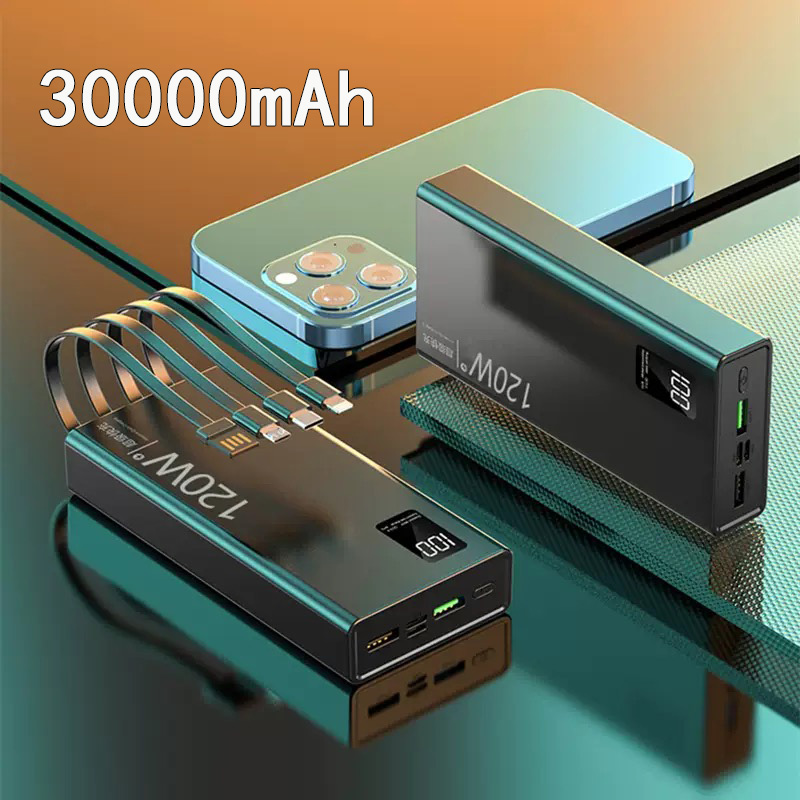 Kaka Power Bank Backup Battery 20000Mah 30000Mah Super Fast Charging 120W Pd22.5W with 4 Charging Cables Led Screen 2-Way Fast Charging 4 Cables Power Bank Charging Treasure - 4