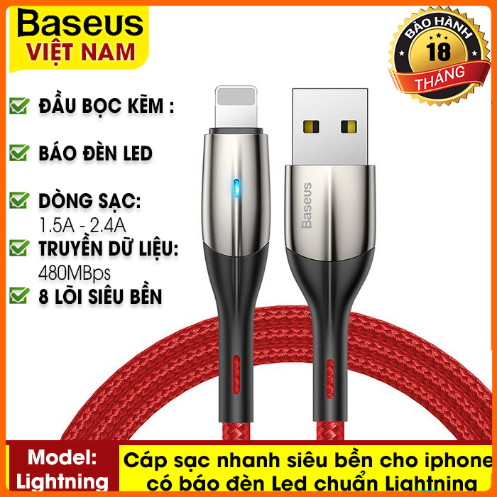 Cáp sạc siêu bền Baseus( CALZP) Chỉ Số 8 Pin Cáp cho ipad iPhone Xs Max Xs XR hỗ trợ Sạc Nhanh có đèn  LED cho IOS 13 12 11 10 USB Cabo chiều dài 1M - 2M - Phân phối bởi Baseus Vietnam
