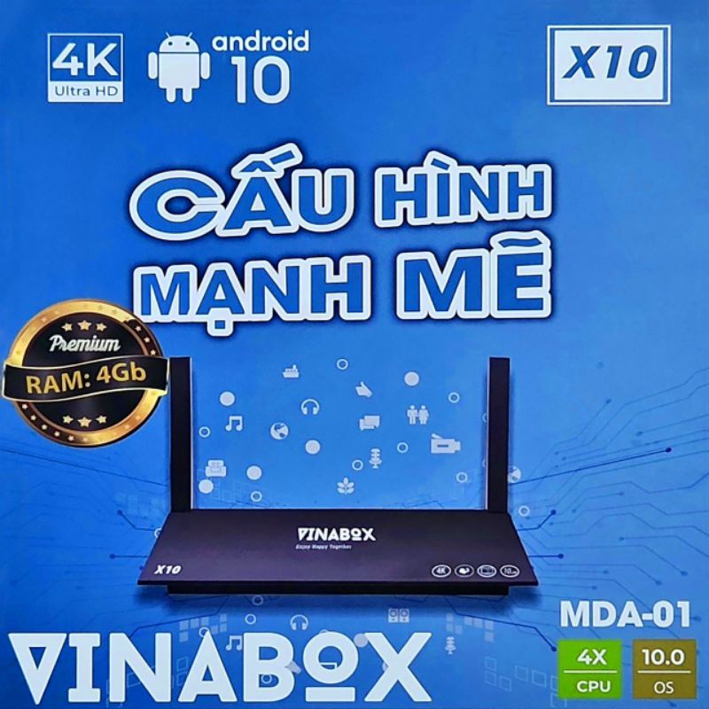 Tivi Box smart Vinabox X10 2023 , MDA-01 , Android 10.0 (4gb ram, 32gb rom) chính hãng