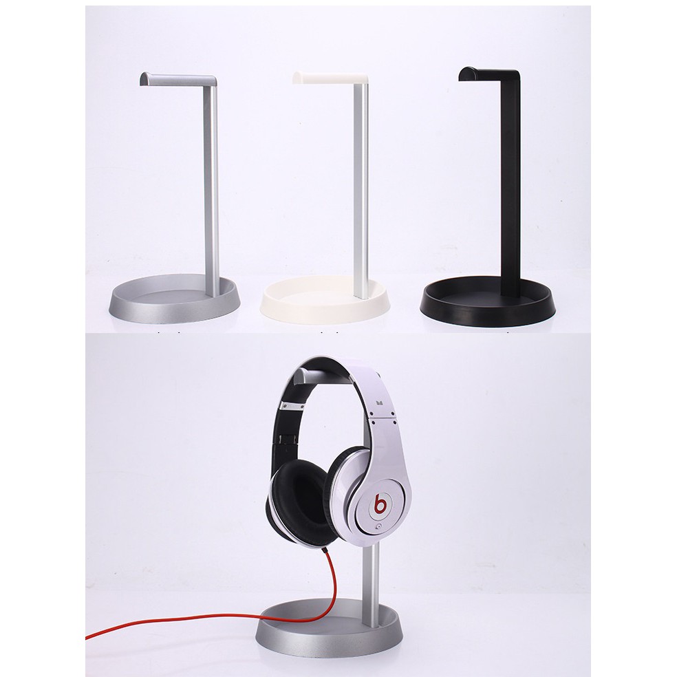 Giá kê treo tai nghe chụp đầu headphone thân nhôm, đế nhựa có sẵn khay để đồ tiện dùng.