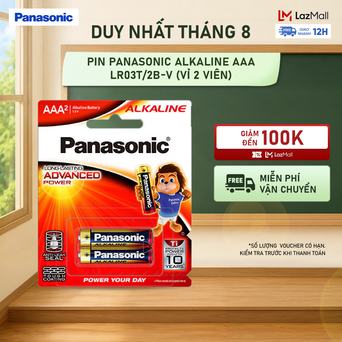 Vỉ 2 viên pin panasonic alkaline aaa lr03t/2b-v – hàng chính hãng