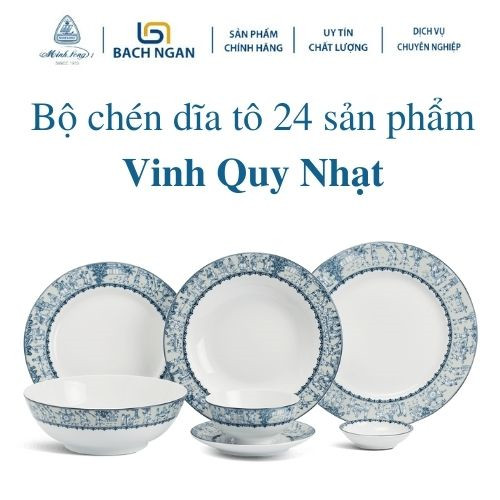 Bộ chén dĩa sứ Minh Long 24 sản phẩm Jasmine Vinh Quy Nhạt dùng cho gia đình, sứ đẹp cao cấp dùng đãi khách, tặng quà tết - bộ bàn ăn