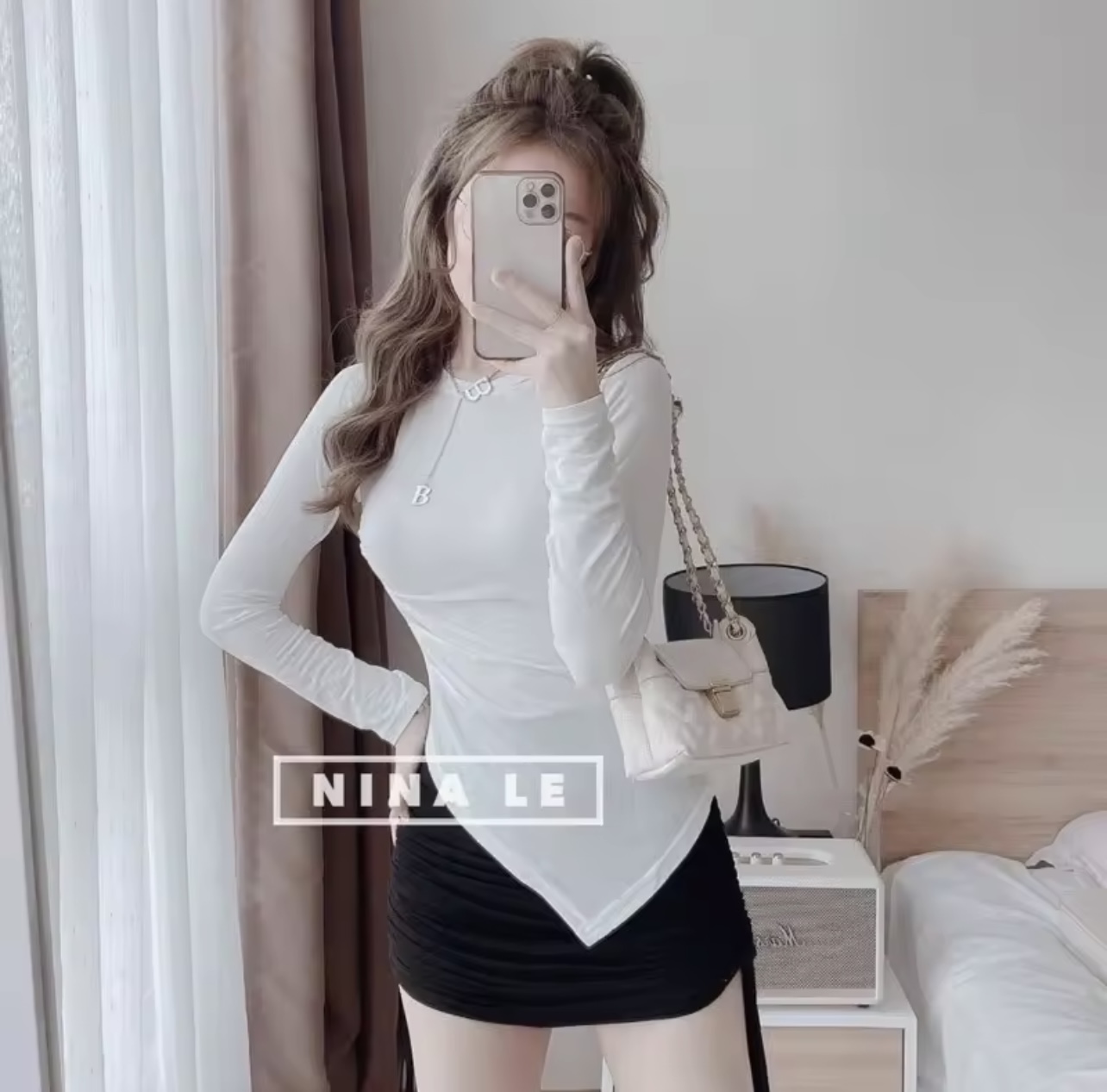 Áo Thun Nữ, Áo Kiểu Nữ, Tà Chéo, Dây Cột eo, Tay Dài, Vải Gân Co Giãn Tốt, Ôm Body mềm mịn mát, phối đồ siêu xinh, đi cafe, đi chơi đều xinh