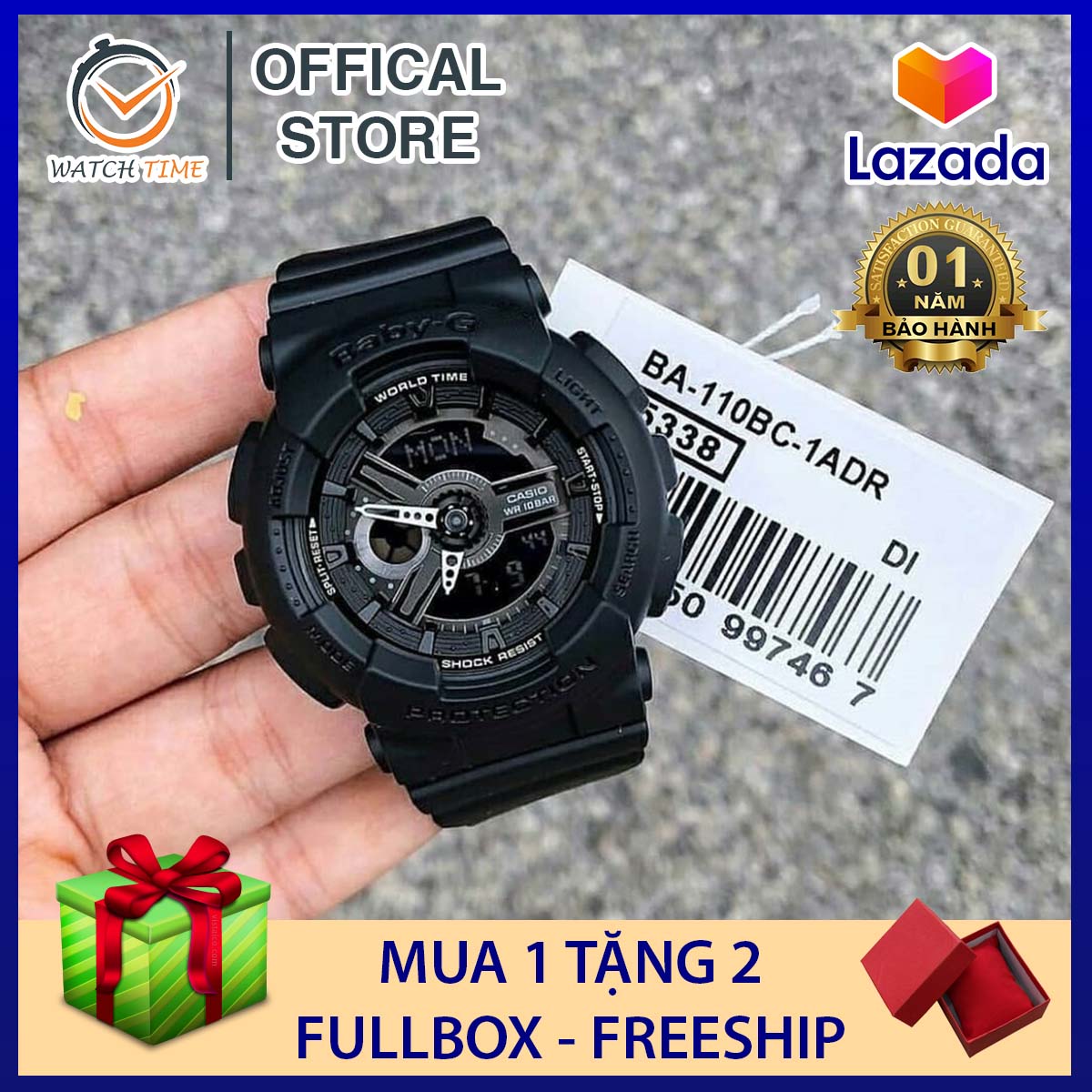 Đồng hồ Casio Baby-G Nữ BA-110 Đen Bạc - Dây, vỏ và mặt một màu cơ bản, đồng hồ thiết kế ôm sát cổ tay - Bảo hành dài hạn