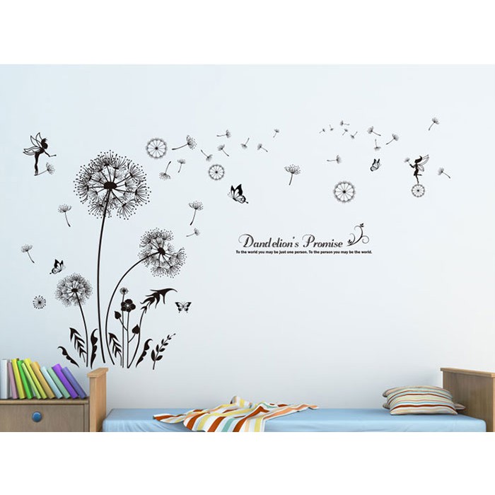 Decal dán tường Hoa bồ công anh đen - tranh dán tường giấy dán tường cho bé hình hoa bồ công anh đen