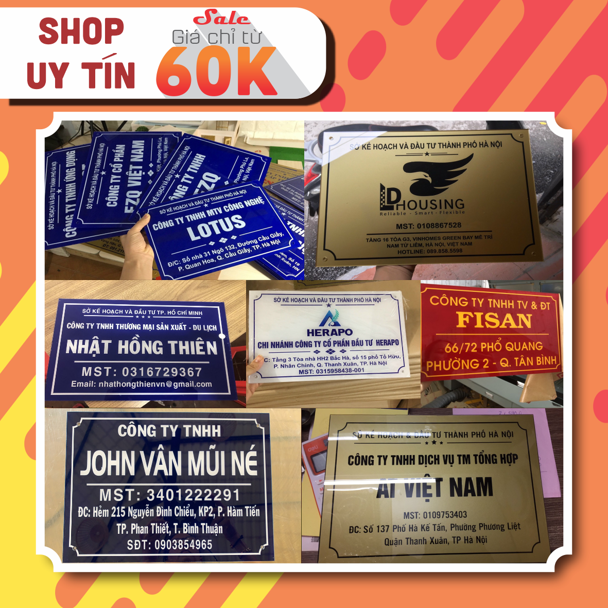 Biển tên công ty, biển cơ quan, biển doanh nghiệp, biển hộ kinh doanh bằng mica, đa dạng kích thước làm theo yêu cầu