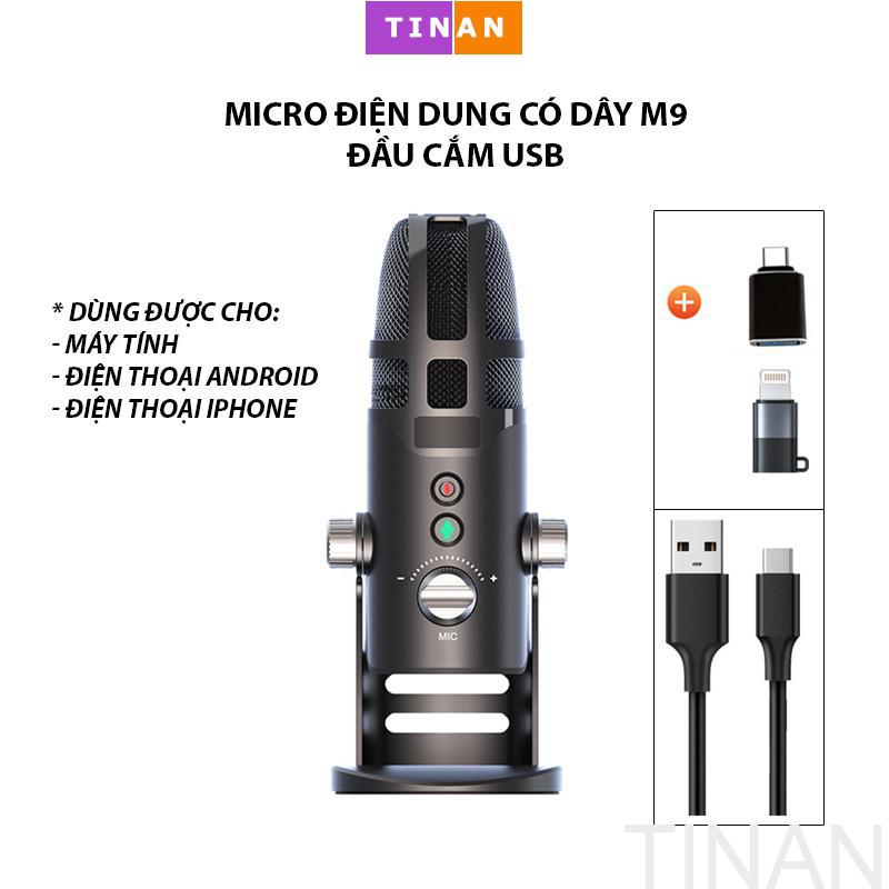 Micro Điện Dung Có Dây M9, Đầu Cắm USB, Dùng Thu Âm Livestream Cho Máy Tính, Điện Thoại