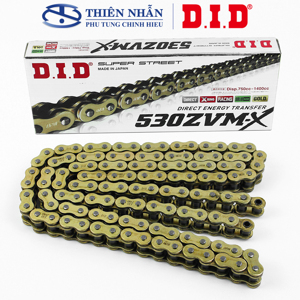 Sên moto DID 530ZVM-X2 x 120ZB X-Ring Gold (750cc-1400cc) - Made in Japan Giá 5,668,200 Đồng*Miễn phí vận chuyển