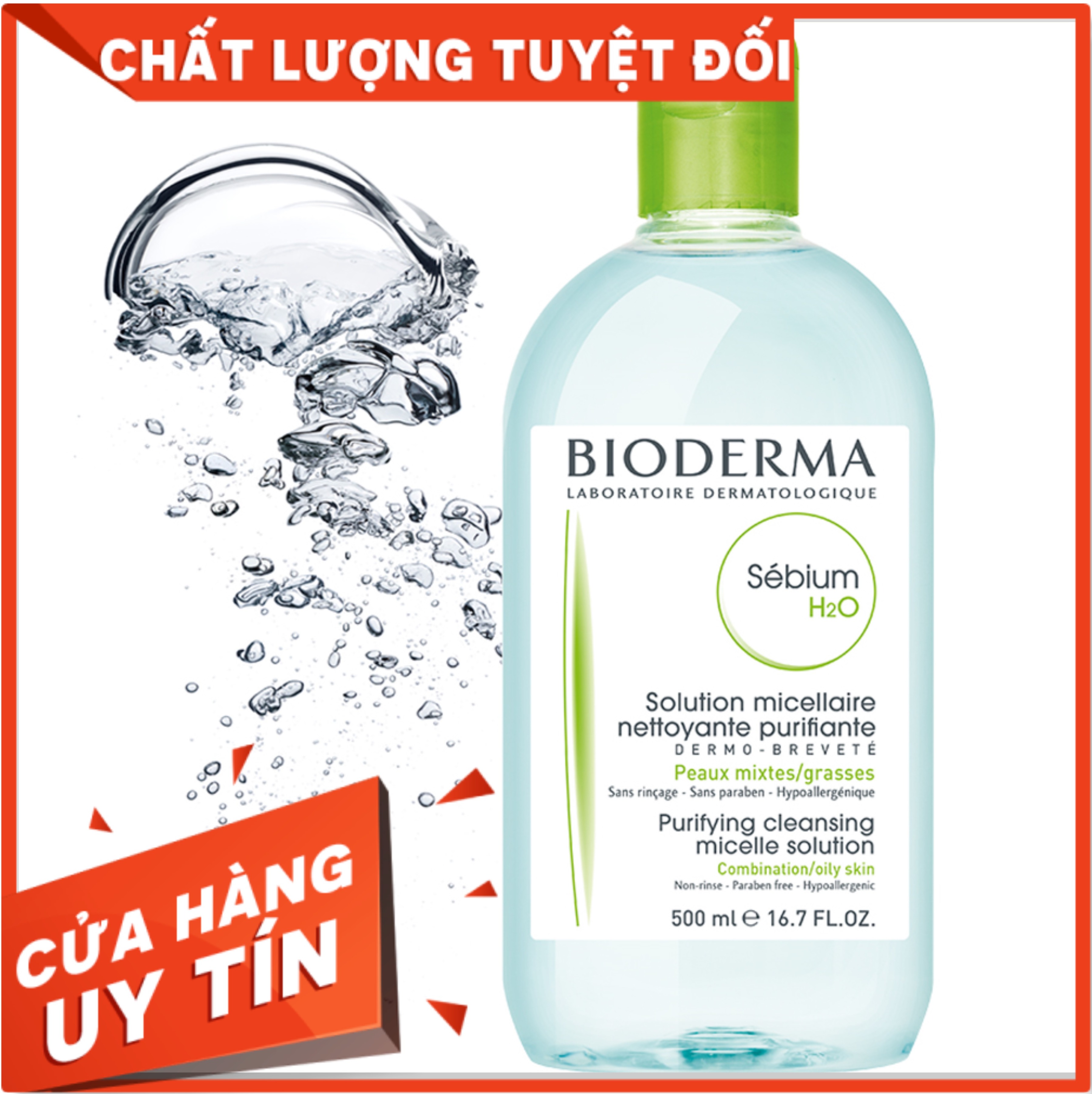 [ HOT] Nước Tẩy Trang Bioderma 500ML Màu Xanh -Nước Tẩy Trang cao cấp Dành Cho Da Dầu & Hỗn Hợp Sébium H20 l làm sạch tẩy trang cho da hỗn hợp đến da dầu và có mụn [FREESHIP]