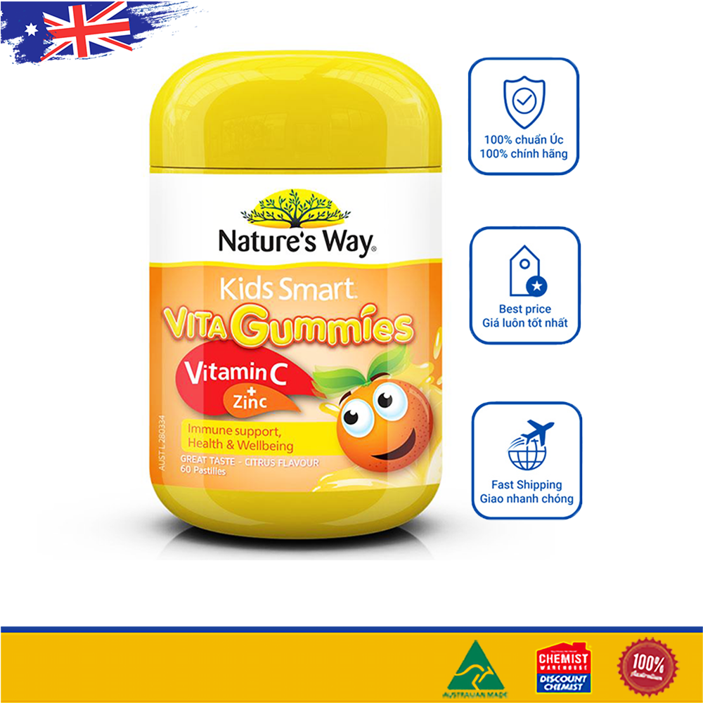 Kẹo dẻo nature's way kids gummies vitamin c + zinc 60 viên