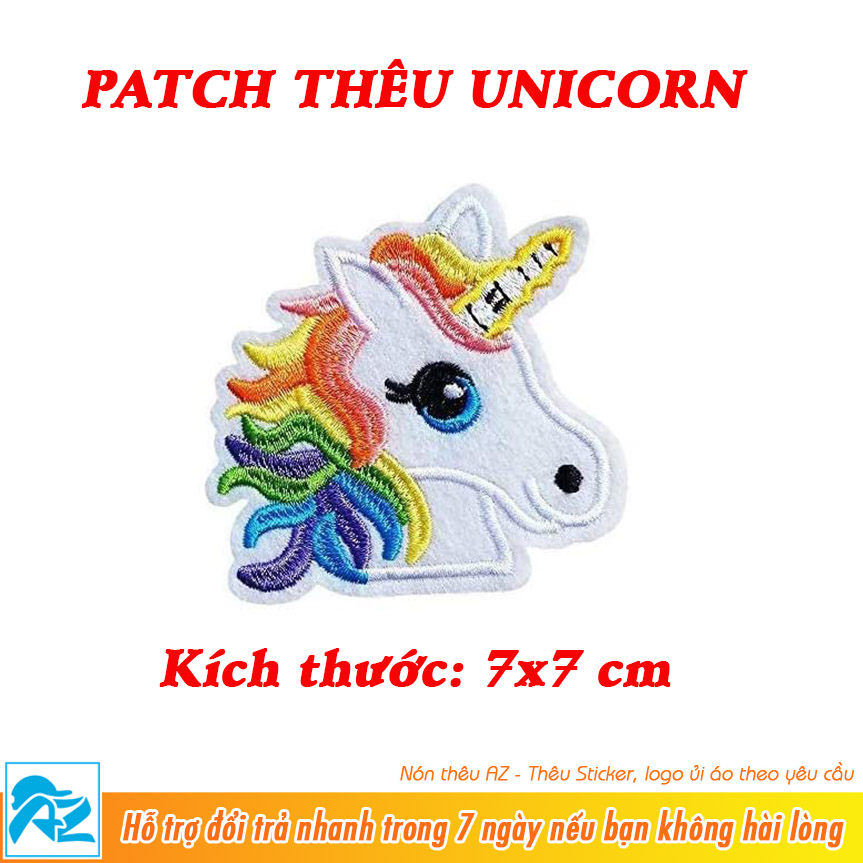 Patch vải thêu hình logo kỳ lân unicorn - Sticker ủi vá quần áo S198