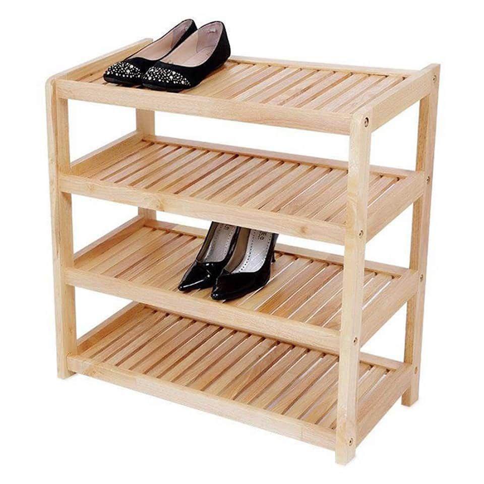 Kệ dép gỗ cao su 4 tầng dài 80cm