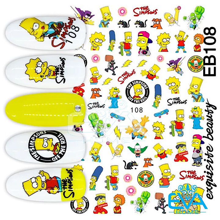 [HCM]Decal Dán Móng Tay 3D Nail Sticker Hoạ Tiết Hoạt Hình Gia Đình Simpsons EB108