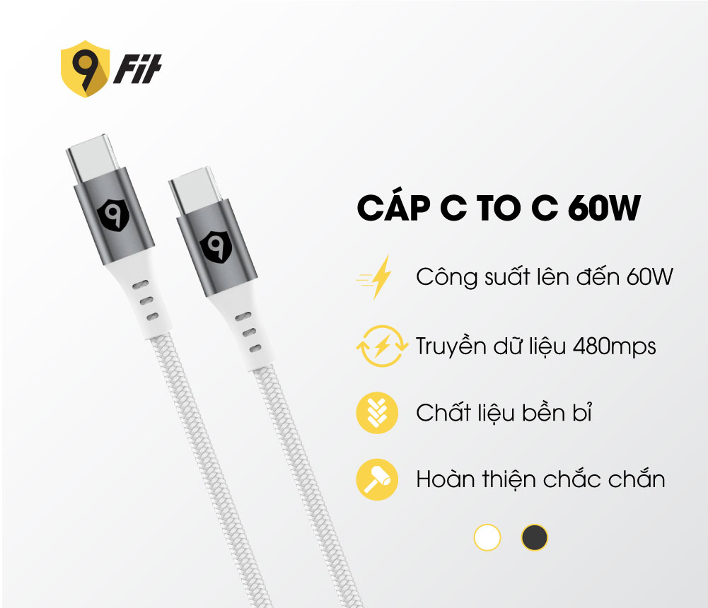 Cáp sạc energizer 9fit usb-c to usb-c 1m - hàng chính hãng