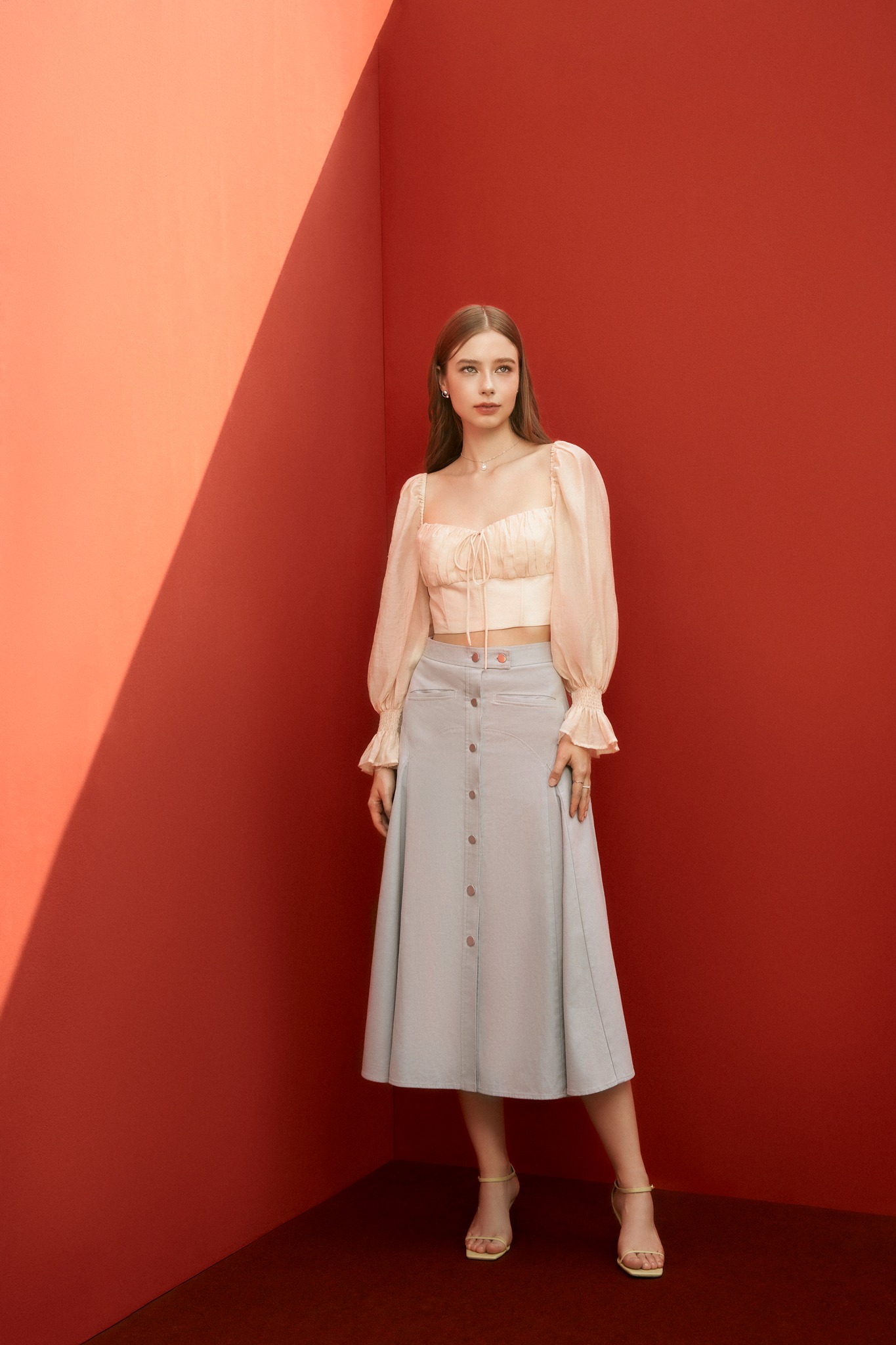 MAVEN - Chân váy xanh dáng dài đính nút Alexa Blue Skirt