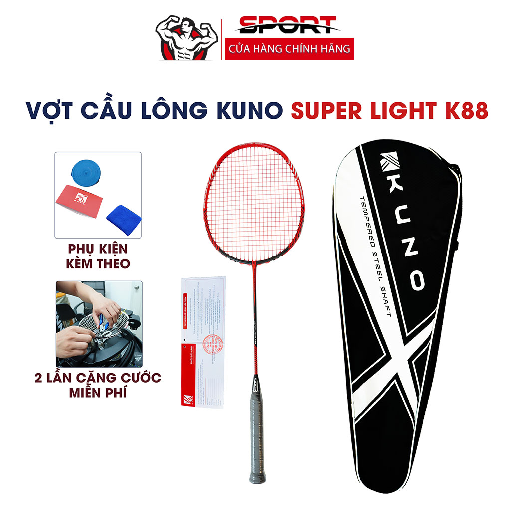 Vợt Cầu Lông Kuno Super Light K88, 6U Thân Carbon, Công Thủ Toàn Diện, Căng Sẵn 11kg