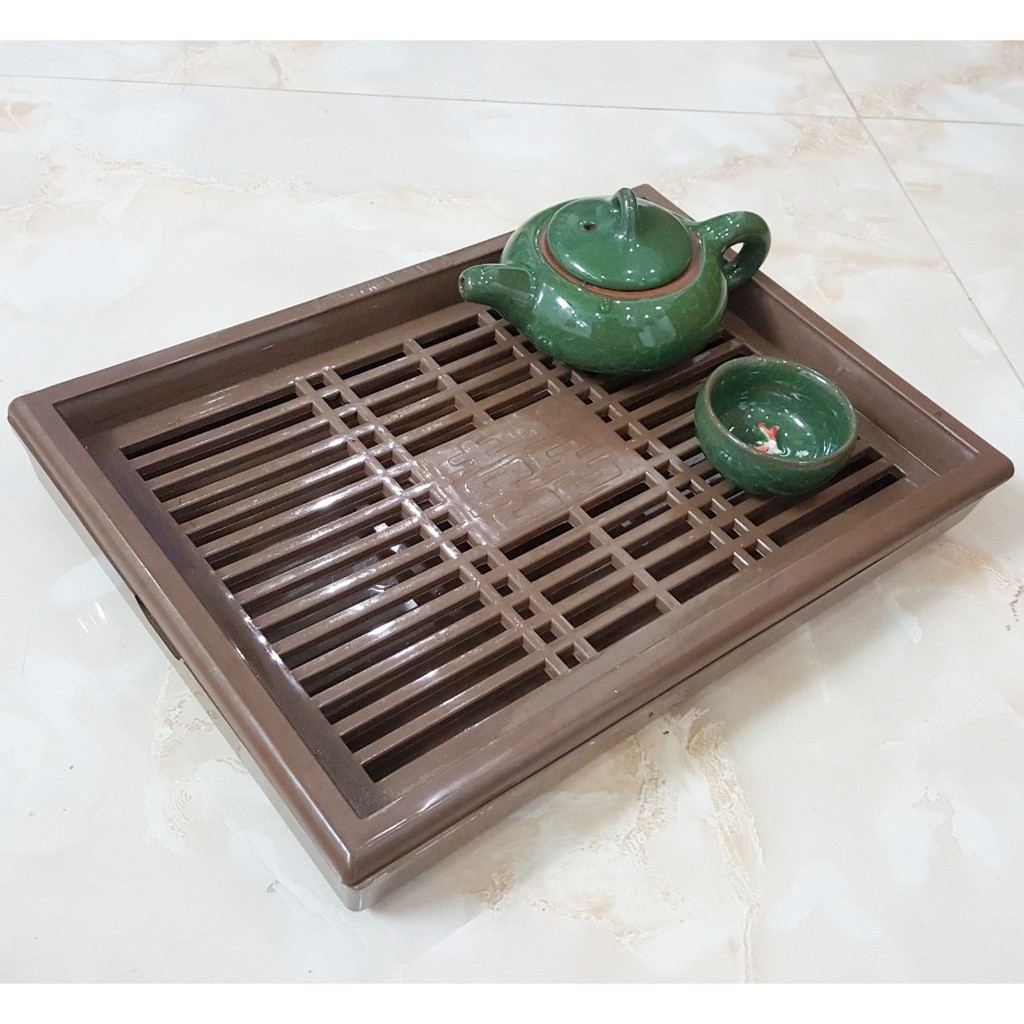 Khay trà nhựa giả gỗ việt Nhật, Khay trà vuông 5676 Việt Nhật, kích thước 32x22x4cm Vinahome plus