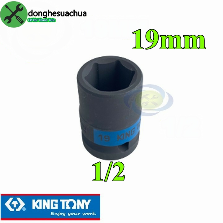 Tuýp 19mm loại 1/2 kingtony 453519m ngắn 6 cạnh màu đen