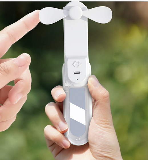 Quạt tích điện mini cầm tay 1500mah, quạt cầm tay gấp gọn, sạc type C, đèn led, dây đeo đi kèm