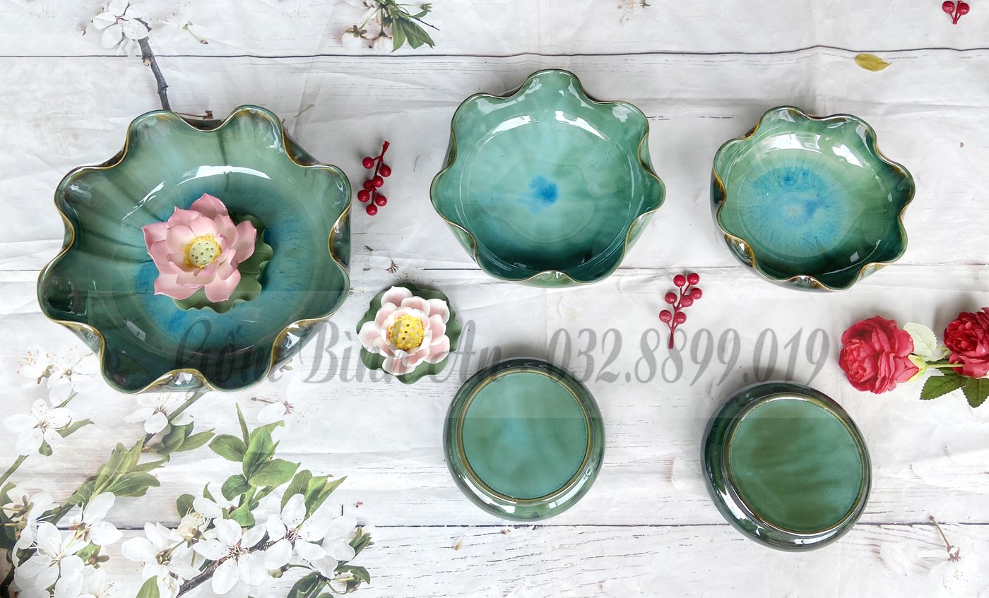 Bát thả hoa sen bằng gốm sứ cao cấp Bát Tràng có kèm đế sứ