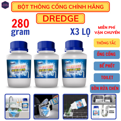 [HCM](Tiết Kiệm Đến 50K) COMBO 3 HỘP THÔNG CỐNG BỘT THÔNG CỐNG CỰC MẠNH HÀNG CHÍNH HÃNG DREDGE -  THÔNG BỒN CẦU THẦN THÁNH THÔNG TẮC BỒN RỬA BÁT LAVABO NHANH CHÓNG DREDGE SIÊU THẦN THÁNH 280G THẾ HỆ MỚI NẠO VÉT KHỬ TRÙNG