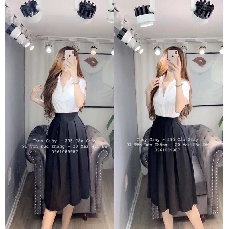 Chân váy xếp ly dáng dài màu đen, màu nâu- chân váy xếp ly công sở đẹp