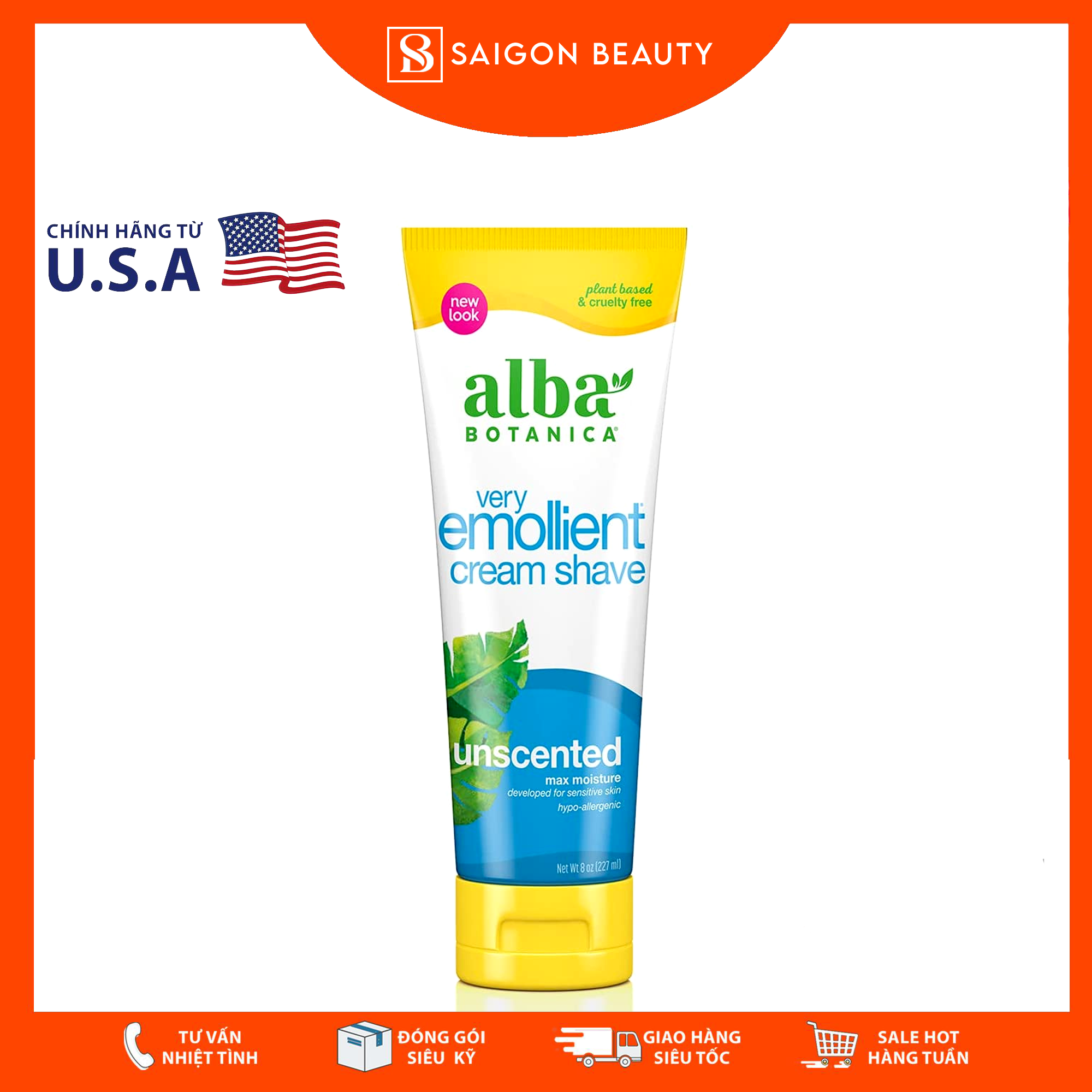 Kem cạo râu không mùi Alba Botanica Very Emollient Cream Shave Unscented (227g)