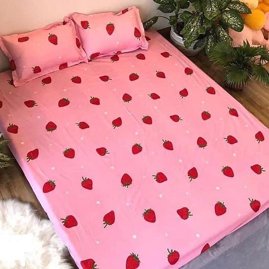 Bộ ga chun và 2 áo gối nằm mẫu dâu tây